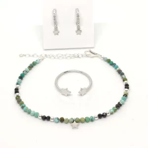 Pack pulsera, anillo y pendientes estrella circonita