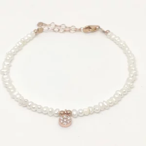 Pulsera Perla Plata Bañada en Oro Rosa y Circonita